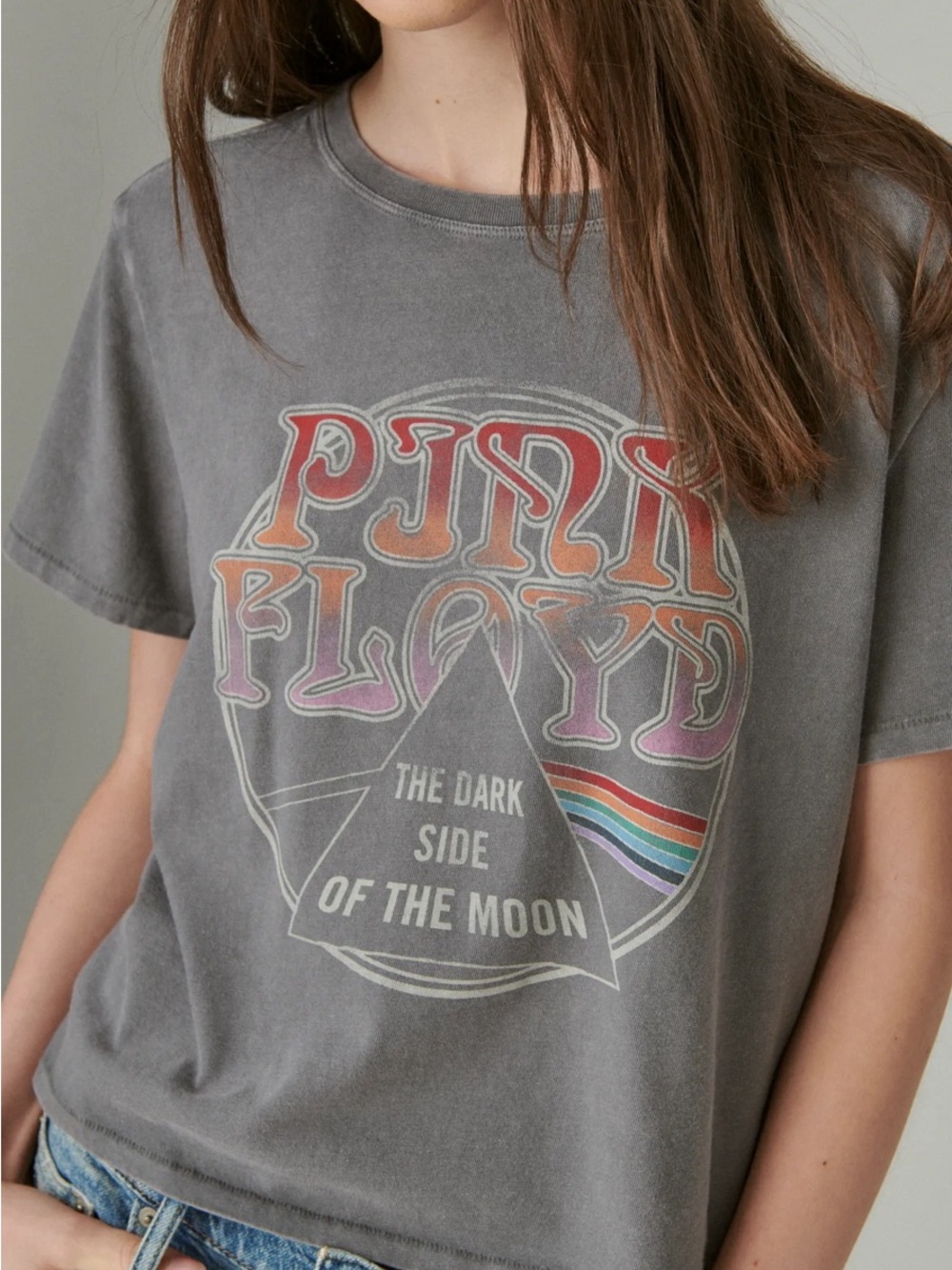 Lucky Brand Gray Black Pink Floyd 'Dark Side of the Moon' Graphic Tee